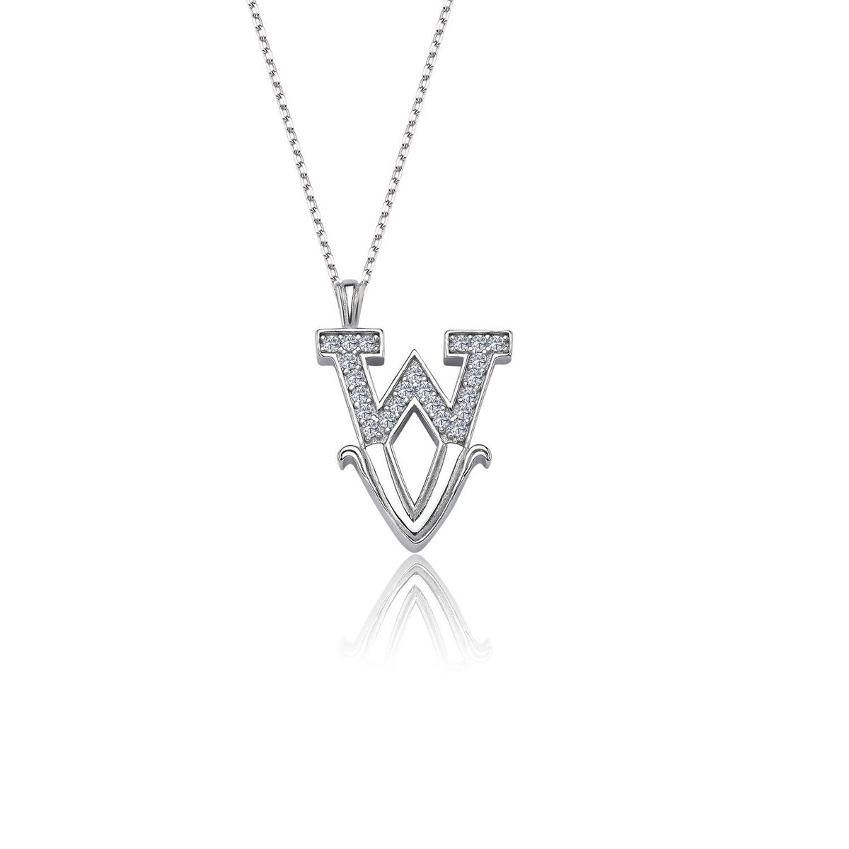 Vintage Elegance W Initial CZ 925K Sterling Silver Necklace
