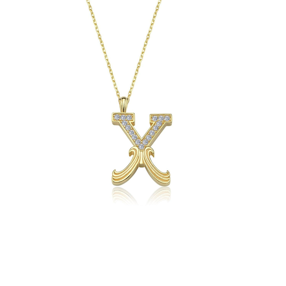 Vintage Elegance X Initial CZ 14K Gold Necklace