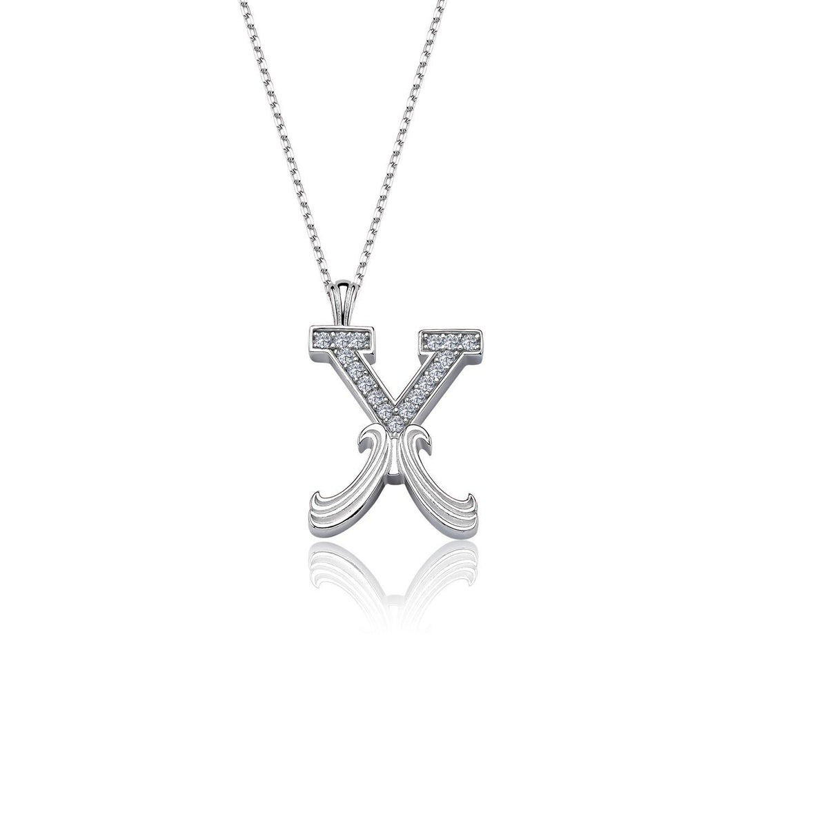 Vintage Elegance X Initial CZ 925K Sterling Silver Necklace