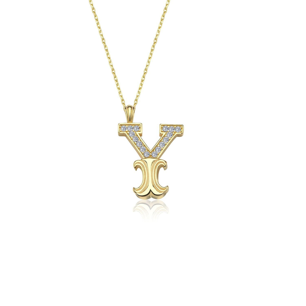 Vintage Elegance Y Initial CZ 14K Gold Necklace