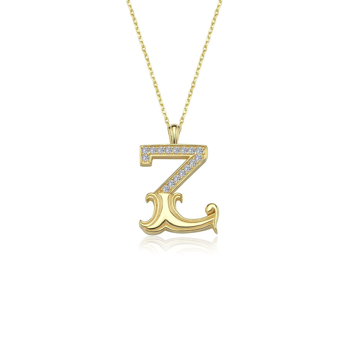 Vintage Elegance Z Initial CZ 14K Gold Necklace