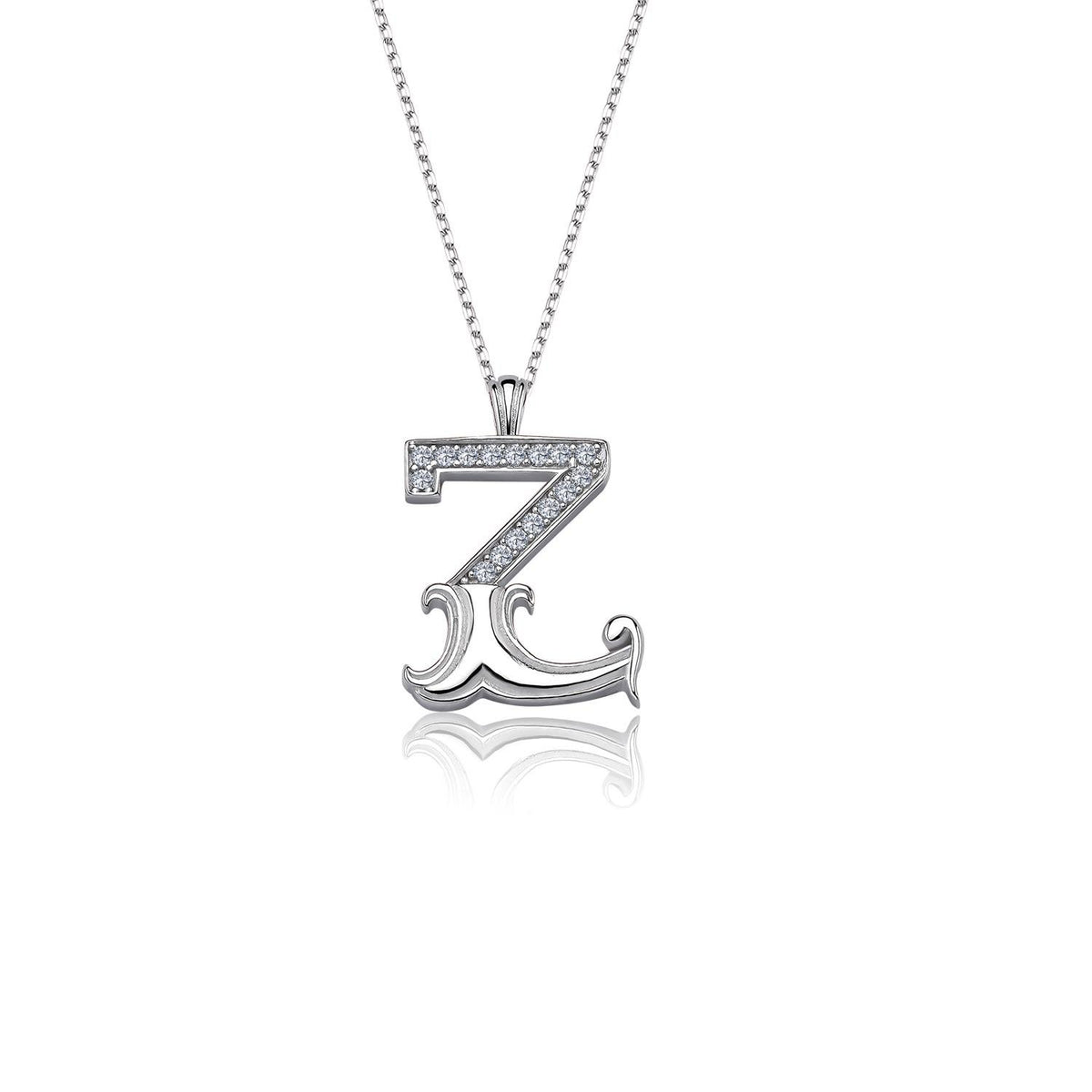 Vintage Elegance Z Initial CZ 925K Sterling Silver Necklace
