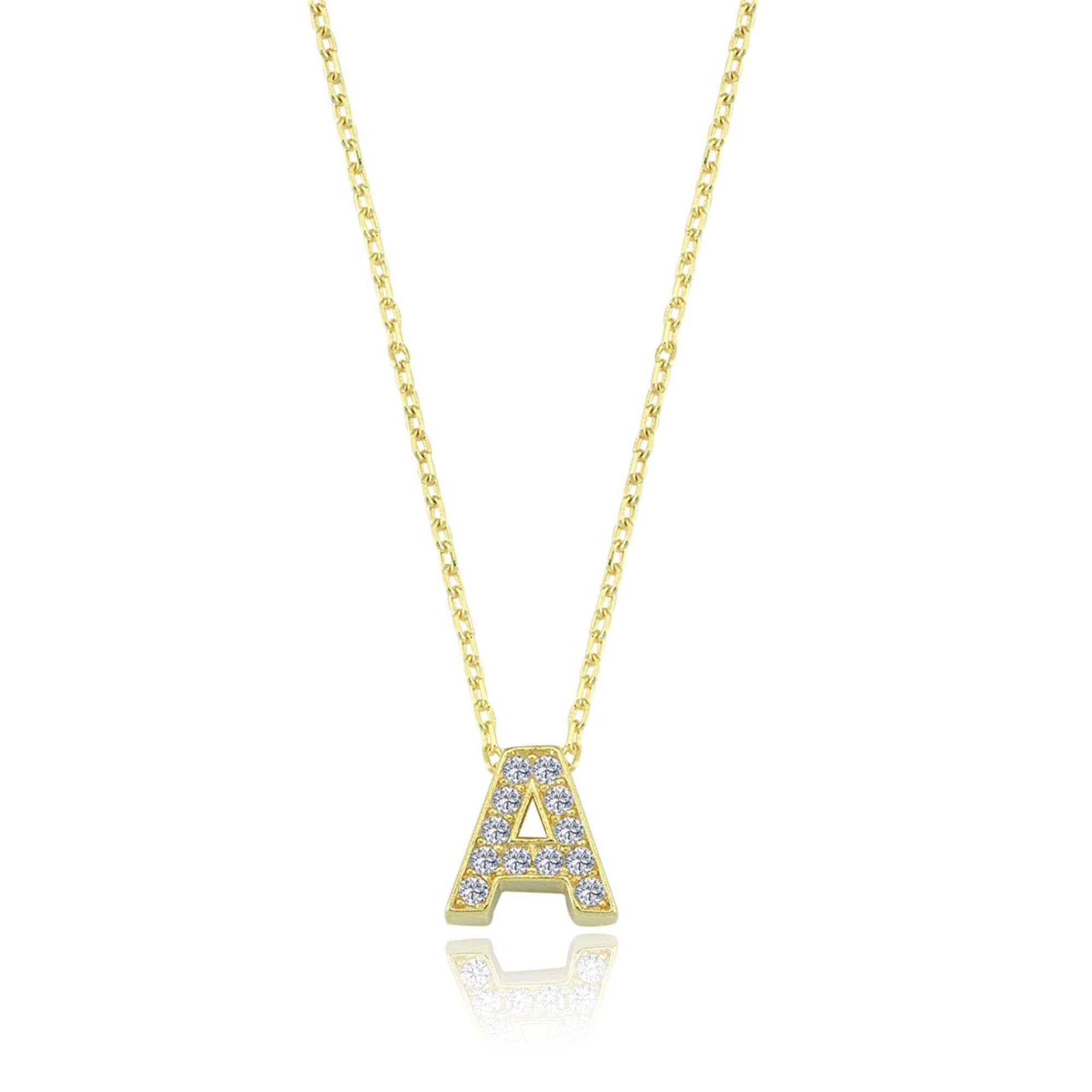 Elegant A Initial Sparkle CZ 14K Gold Necklace