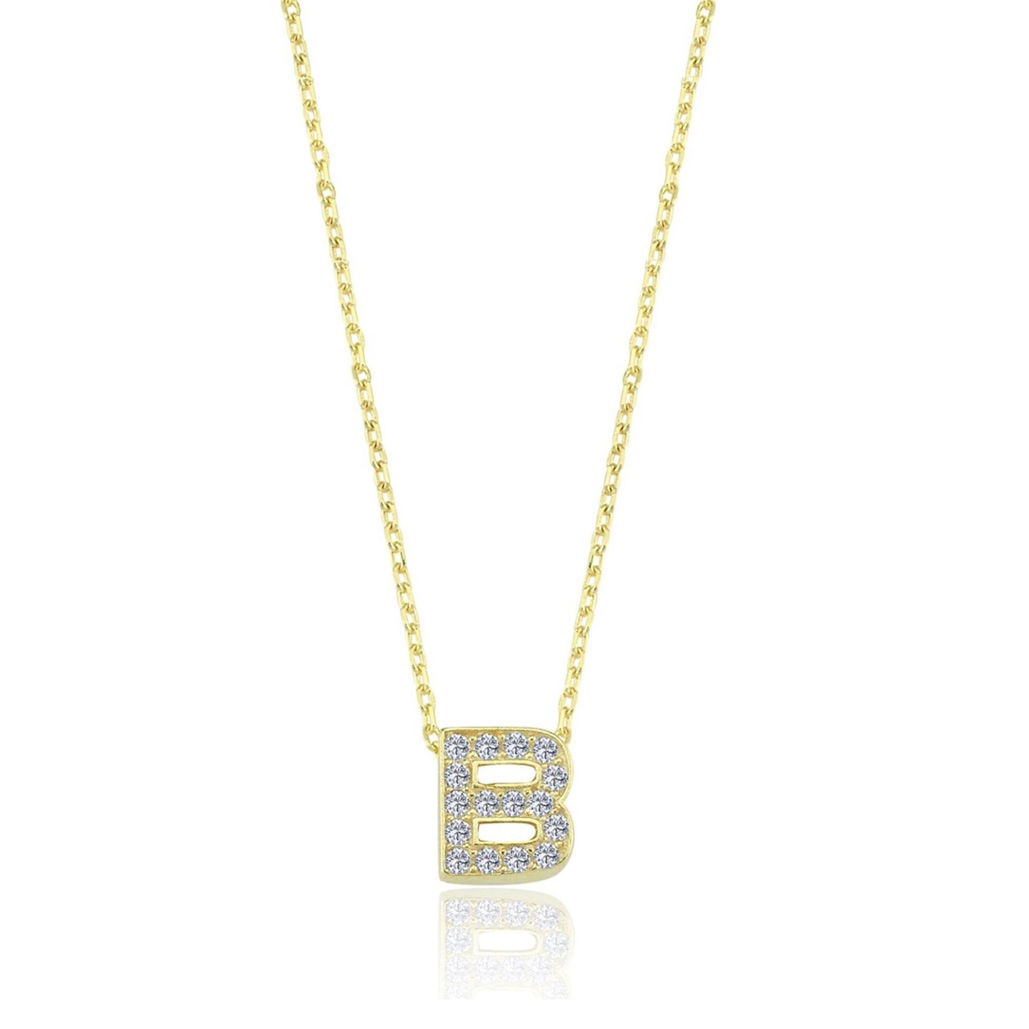 Elegant B Initial Sparkle CZ 14K Gold Necklace